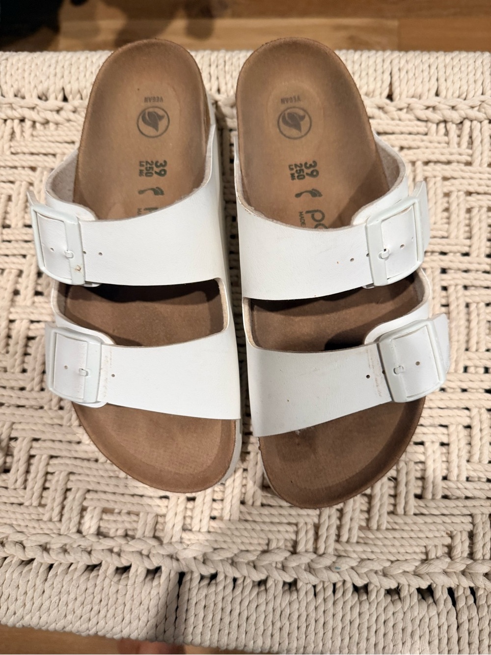 Papillio White Double-Buckle Slide Sandals with Contoured Footbed